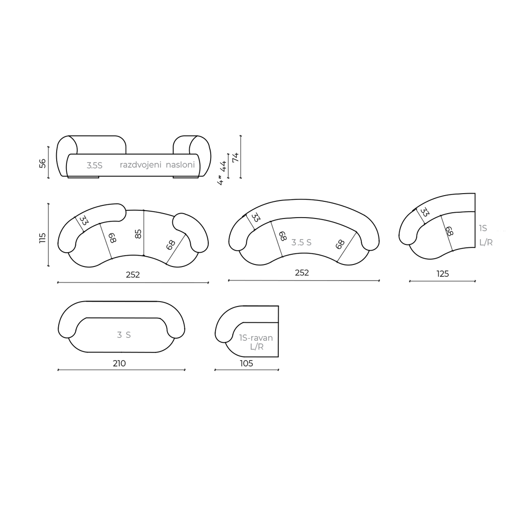 Sofa MEDISA-Trägerelemente aus massiver Buche, verstärkt mit Holzplattenelementen