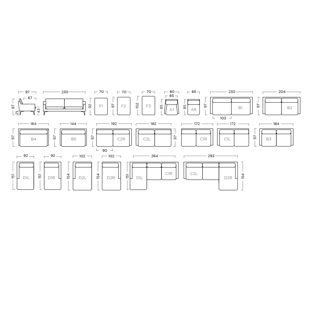 Sofa MODENA - tragende Elemente aus massiver Buche, verstärkt mit Holzplattenelementen