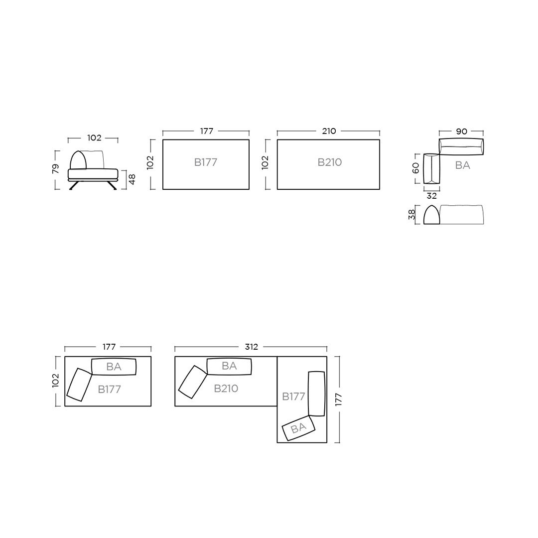 Sofa SAMOA- tragende Elemente aus massiver Buche, verstärkt mit Holzplattenelementen