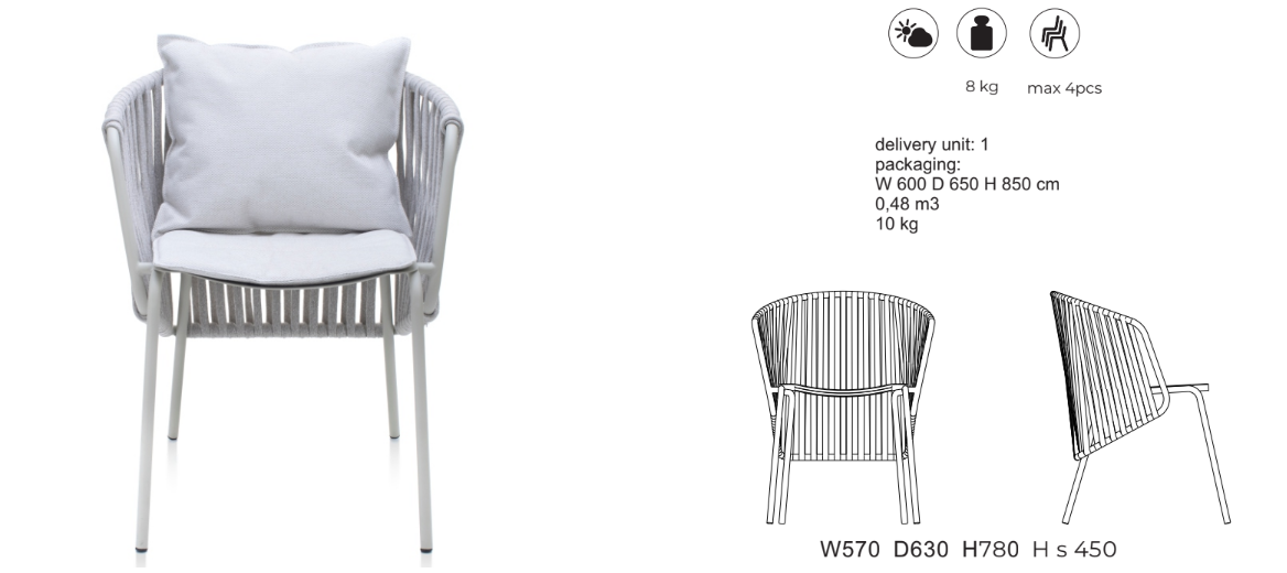 ATAMAN LEISURE-Gartenstuhl-mit Armlehnen aus pulverbeschichtetem Edelstahl