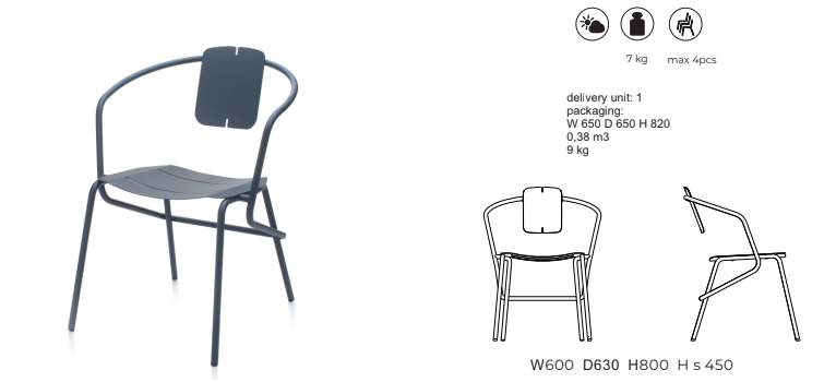 ATAMAN MINIMALIST Gartenstuhl Mit Armlehnen aus pulverbeschichtetem Edelstahl