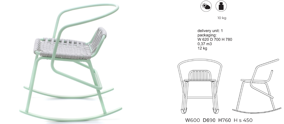 ATAMAN ROCKIN-Designer-Gartenschaukelstuhl aus pulverbeschichtetem Edelstahl