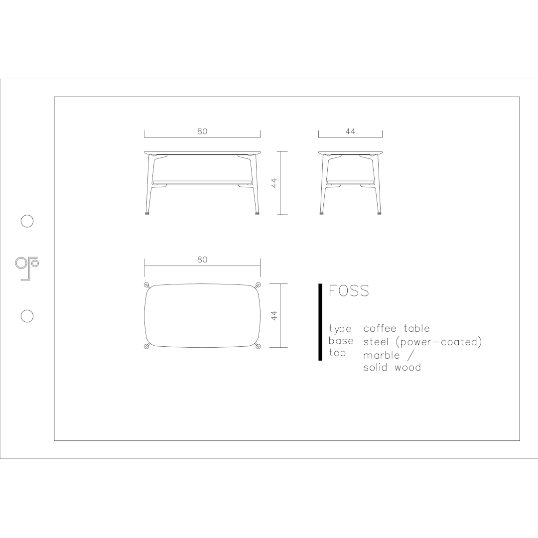 FOSS Couchtisch mit Holzplatte und Marmorplatte