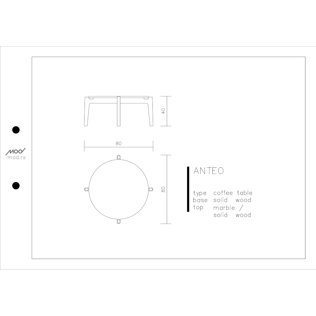 Spezifikation Anteo Designer Couchtisch aus Massivholz und Marmor