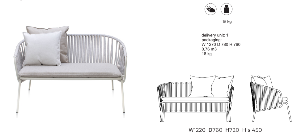 ATAMAN LEISURE 2er Gartensofa-Spezifikation vom Designer Gartensofa aus pulverbeschichtetem Edelstahl und einem Stoffseilgeflecht