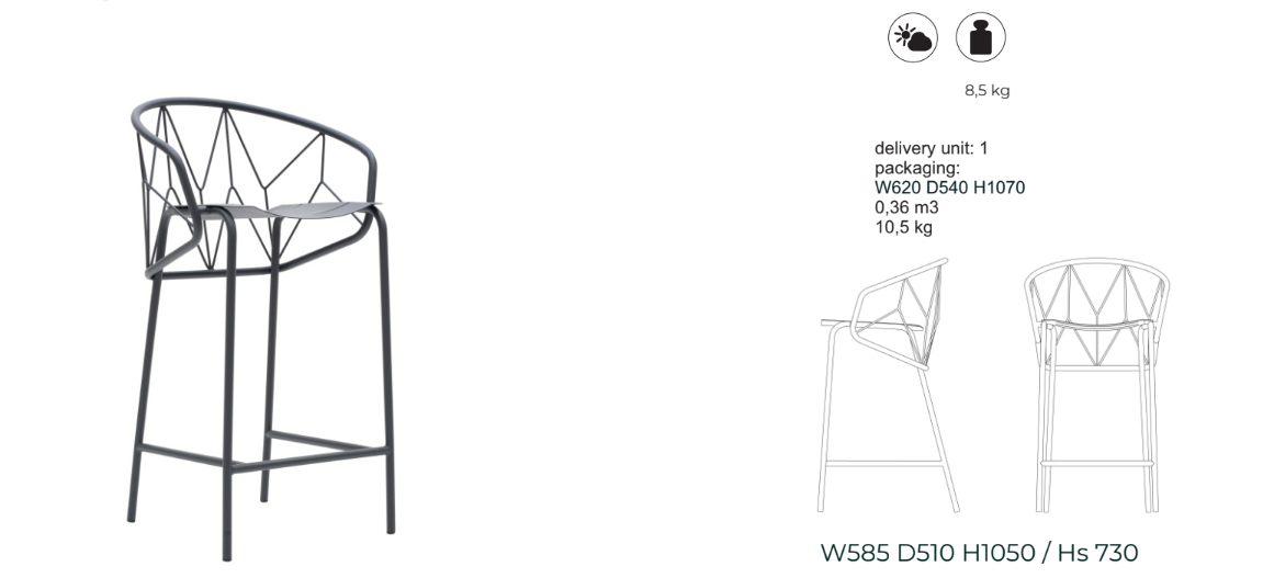 ATAMAN MESH-Barhocker-aus pulverbeschichtetem Edelstahl und einem Stahlgeflecht