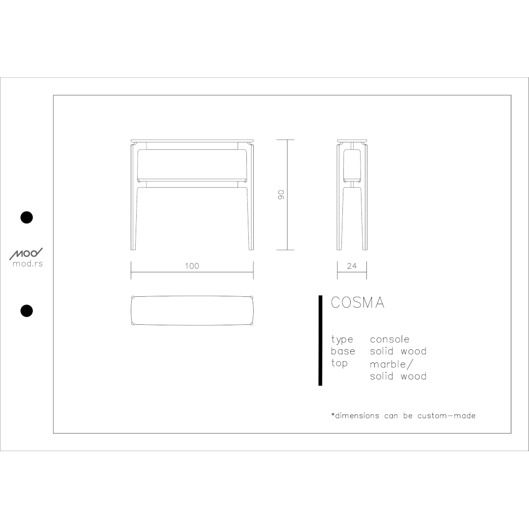 Spezifikation Cosma Designer Konsolentisch aus Massivholz und Marmor