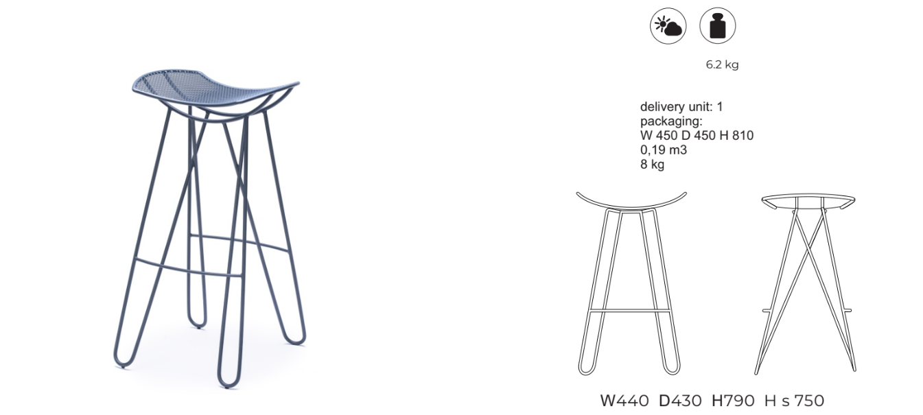 LEI-Barhocker für den Garten aus pulverbeschichtetem Edelstahl