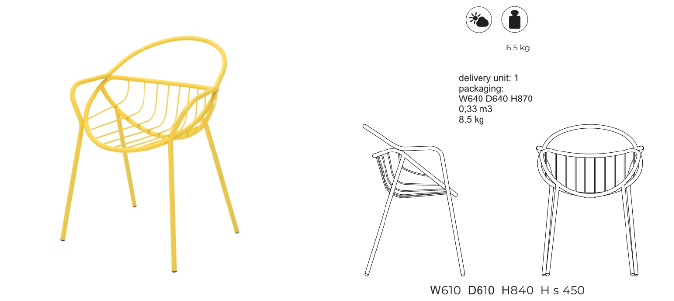 NUVOLETTA-Designer Gartenstuhl Nuvoletta ohne Armlehnen aus pulverbeschichtetem Edelstahl und einem Stoffseilgeflecht