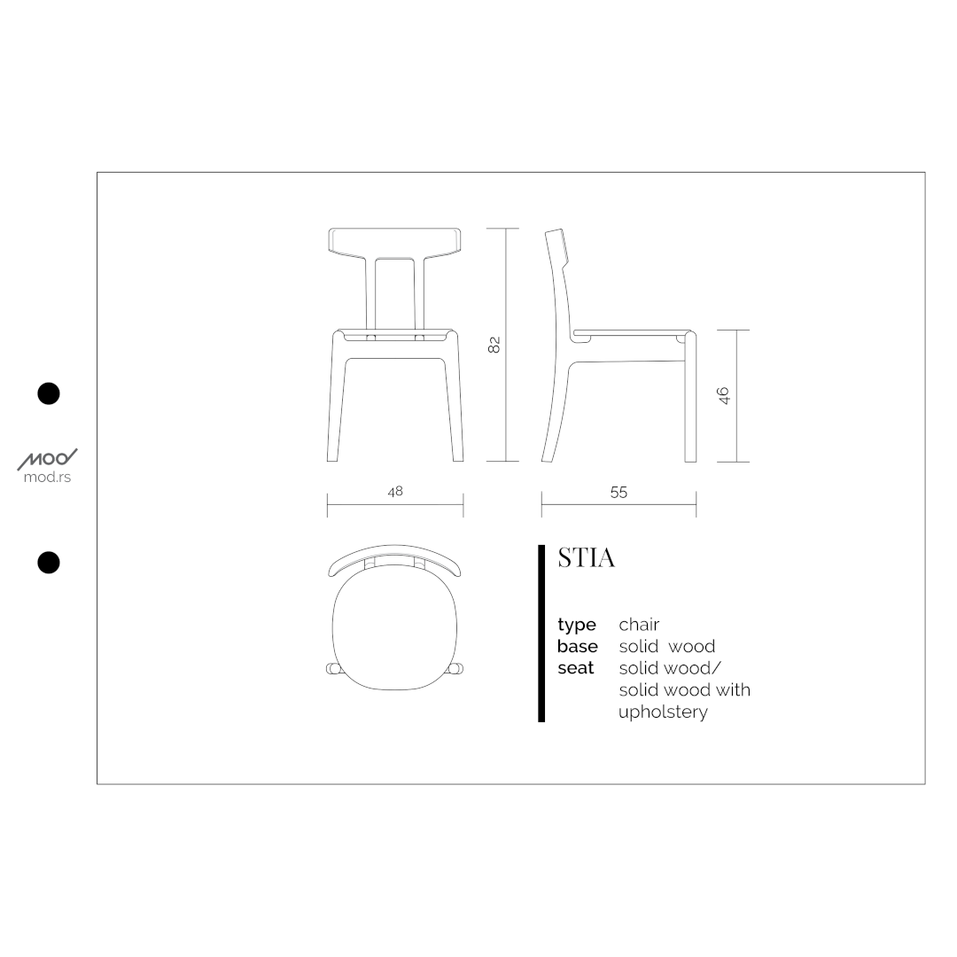 Spezifikation Stia Designer Stuhl aus Massivholz