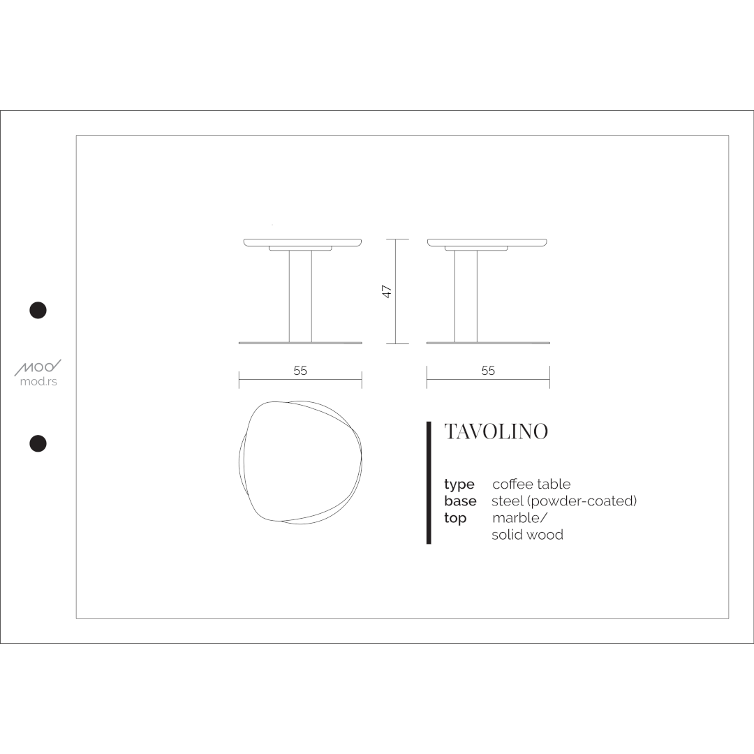 Spezifikation Tavolino Designer Beistelltisch aus Massivholz und Metall