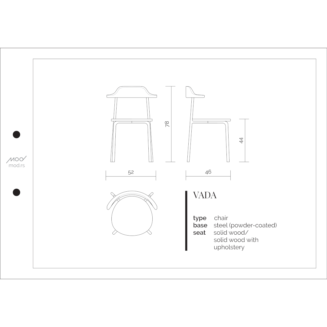 Spezifikation Vada Designer Stuhl aus Massivholz und Metall