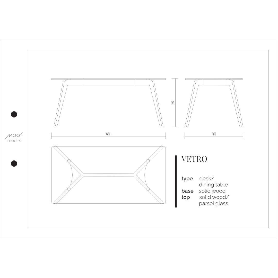Spezifikation Vetro Designer Esstisch aus Massivholz und Glas
