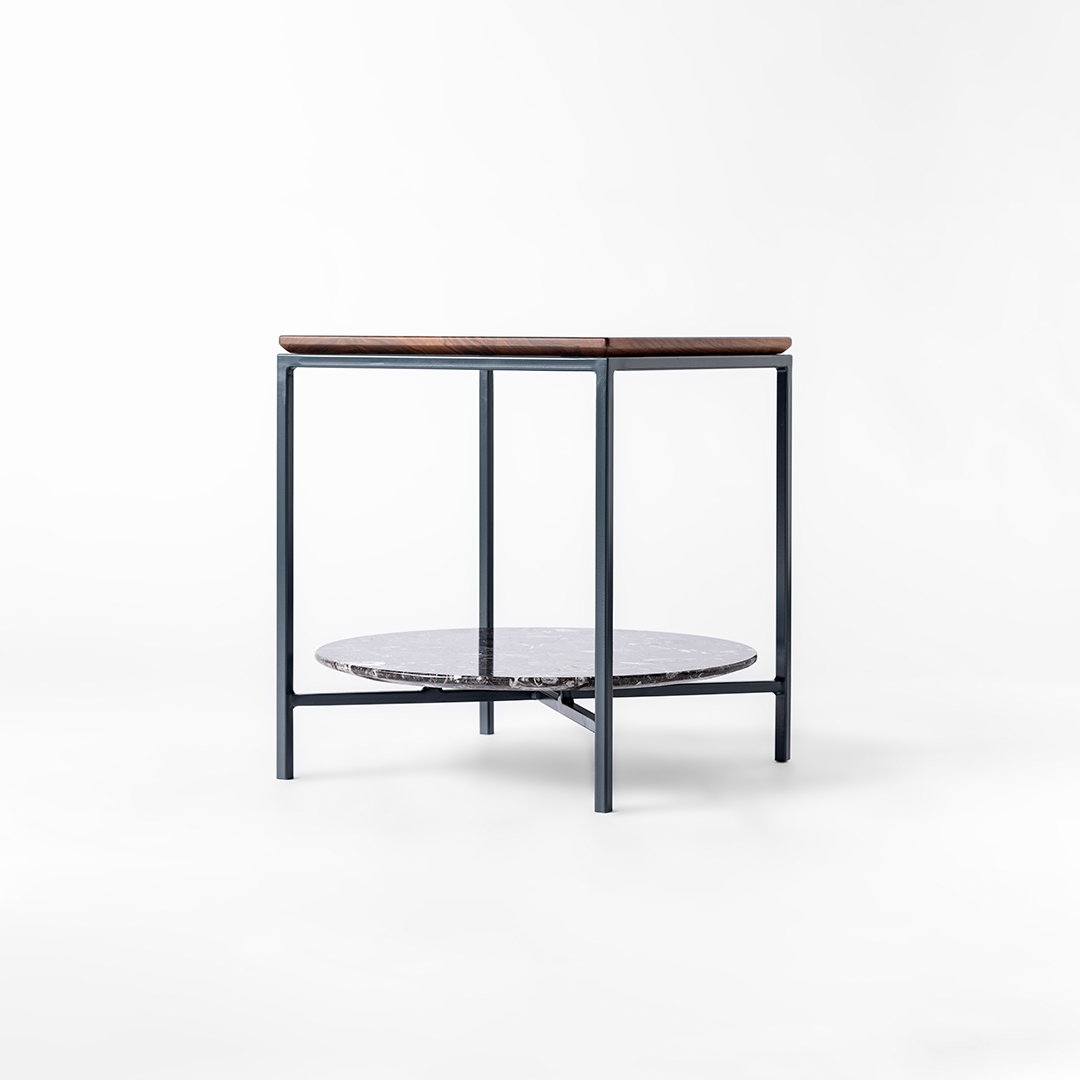 PO Couchtisch mit Holzplatte und Marmorplatte