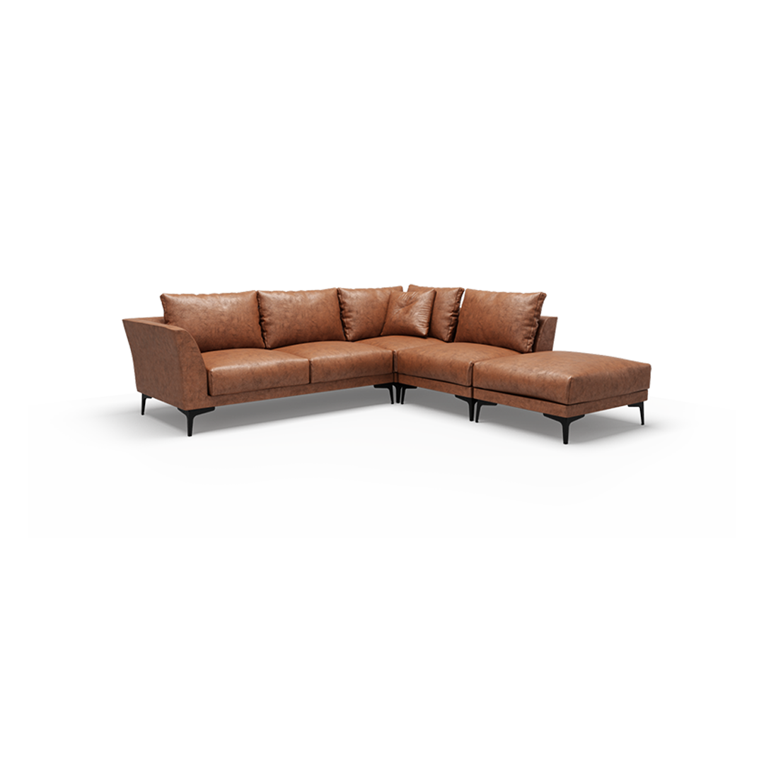 ADELE-Designersofa, Gestell aus Massivholz mit Lederpolsterung-ecksofa lang