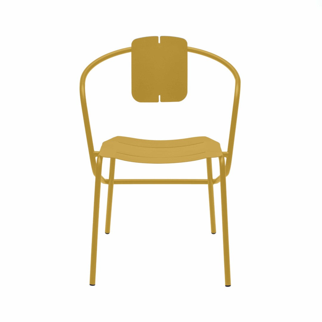 ATAMAN MINIMALIST-Designer-Gartenstuhl mit Armlehnen aus pulverbeschichtetem Edelstahl-ocher-vorne
