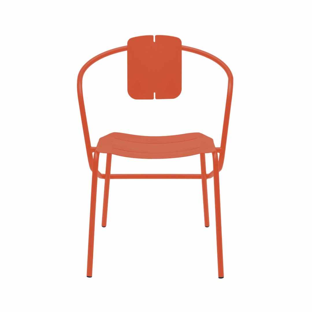 ATAMAN MINIMALIST-Designer-Gartenstuhl mit Armlehnen aus pulverbeschichtetem Edelstahl-rot-vorne