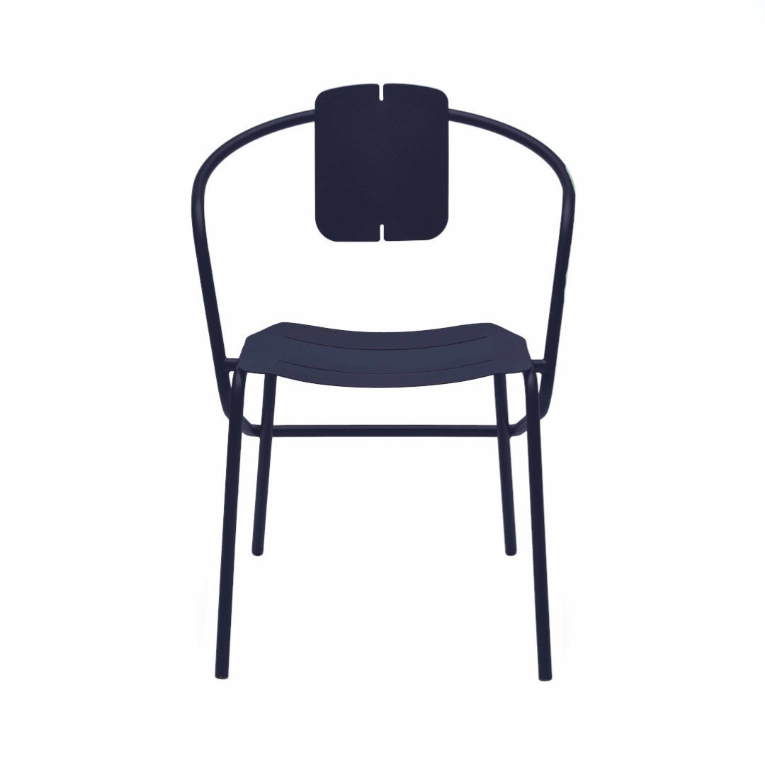 ATAMAN MINIMALIST-Designer-Gartenstuhl mit Armlehnen aus pulverbeschichtetem Edelstahl-dunkelblau-vorne