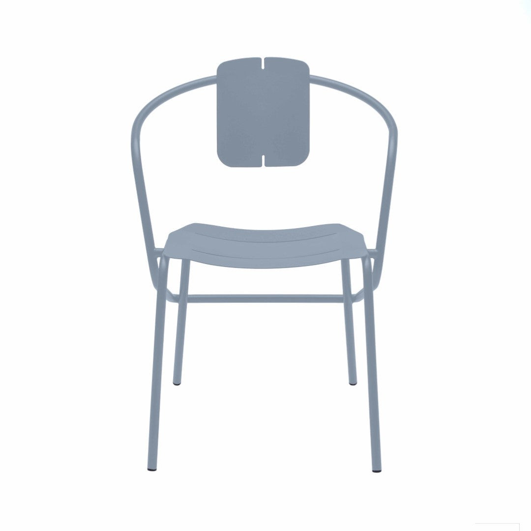 ATAMAN MINIMALIST-Designer-Gartenstuhl mit Armlehnen aus pulverbeschichtetem Edelstahl-grau-vorne