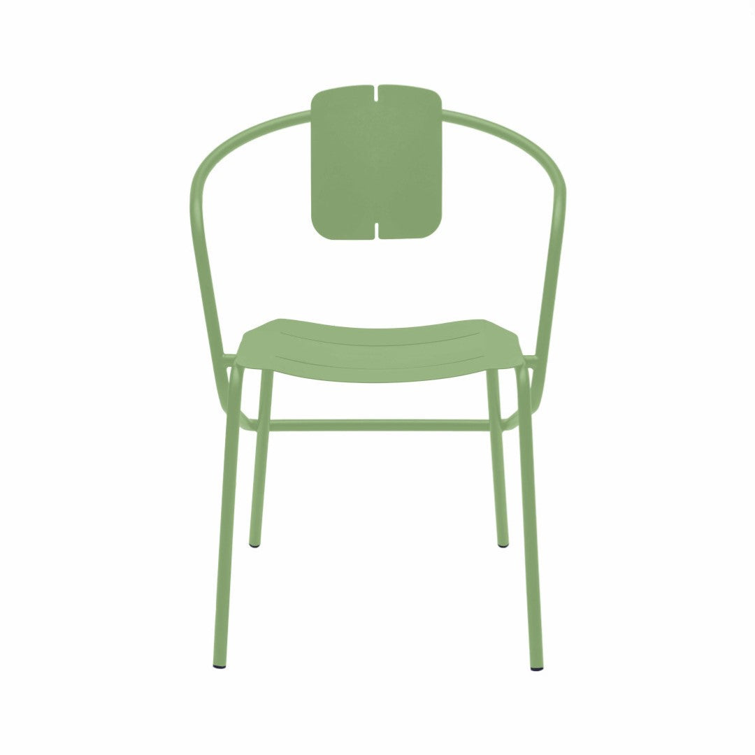 ATAMAN MINIMALIST-Designer-Gartenstuhl mit Armlehnen aus pulverbeschichtetem Edelstahl-dunkelgrün-vorne