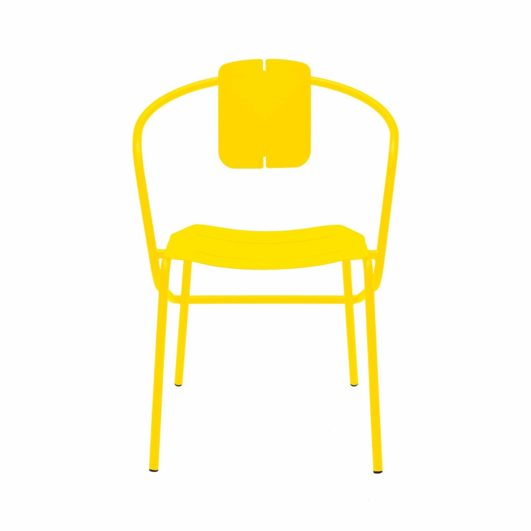 ATAMAN MINIMALIST-Designer-Gartenstuhl mit Armlehnen aus pulverbeschichtetem Edelstahl-gelb-vorne