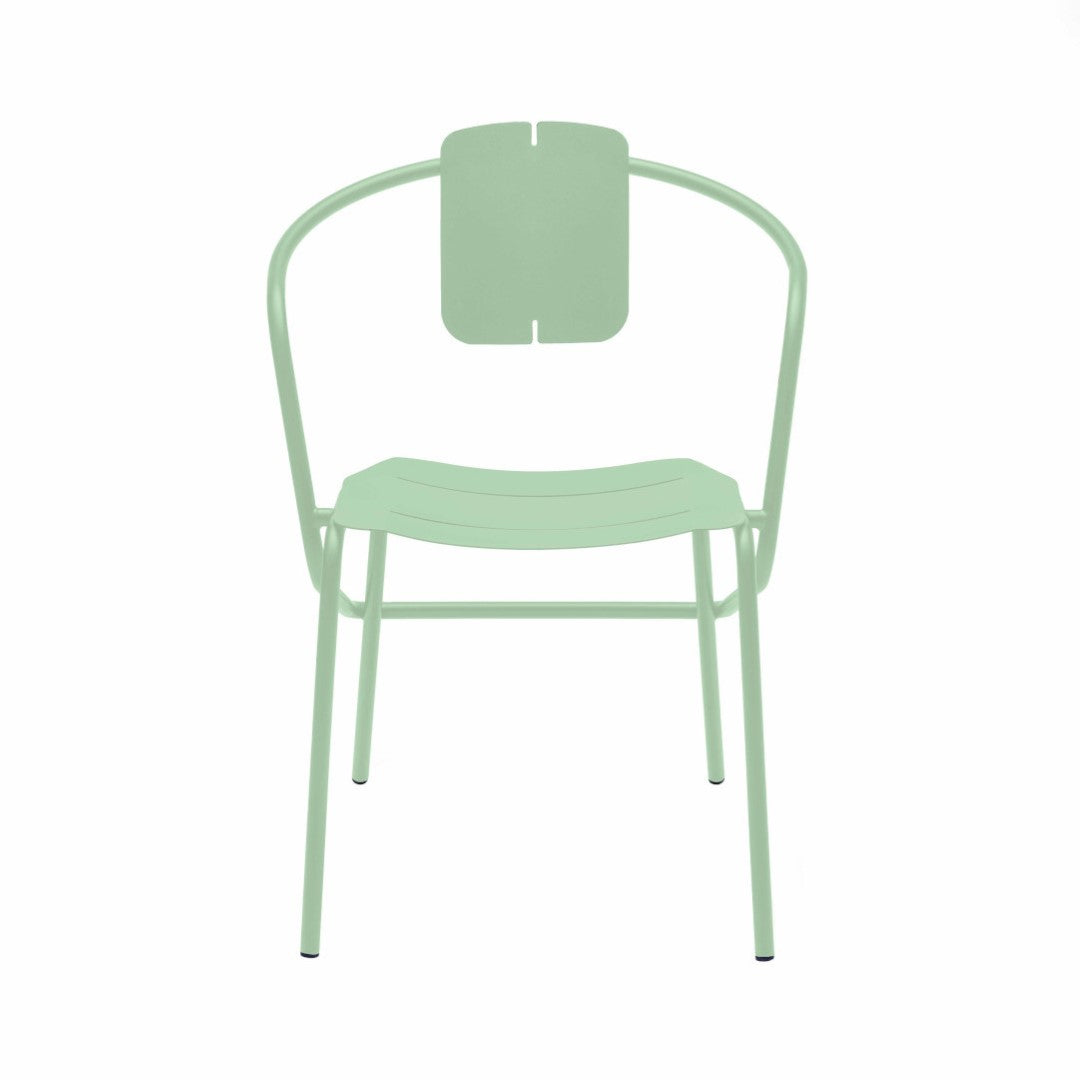 ATAMAN MINIMALIST-Designer-Gartenstuhl mit Armlehnen aus pulverbeschichtetem Edelstahl-hellgrün-vorne