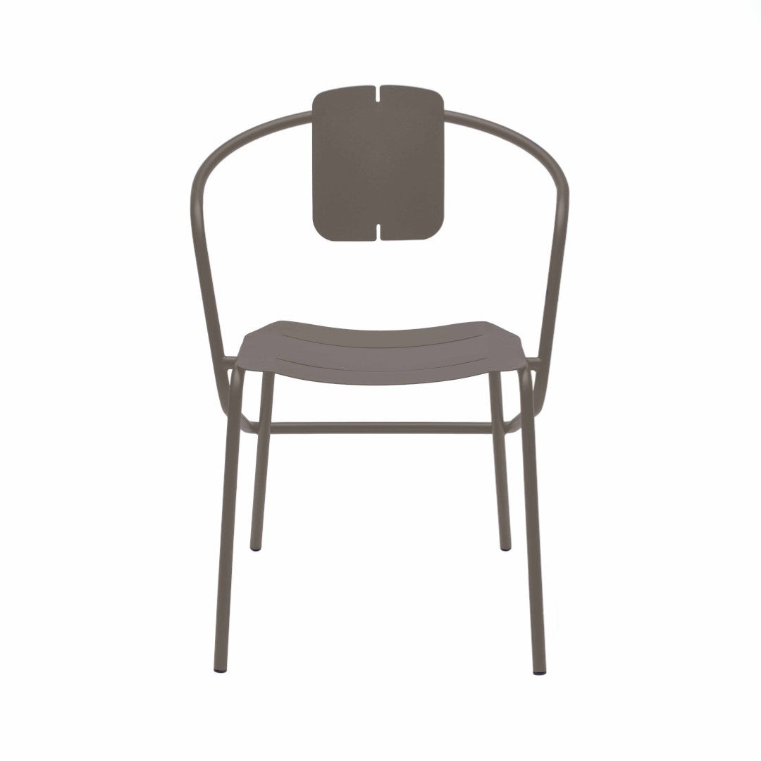ATAMAN MINIMALIST-Designer-Gartenstuhl mit Armlehnen aus pulverbeschichtetem Edelstahl-braun-vorne