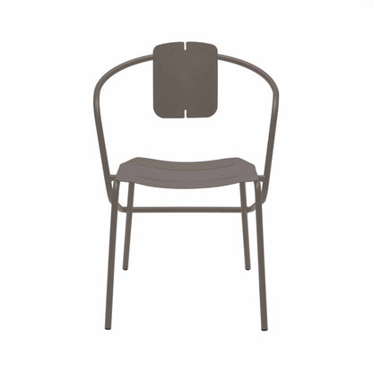 ATAMAN MINIMALIST-Designer-Gartenstuhl mit Armlehnen aus pulverbeschichtetem Edelstahl-braun-vorne