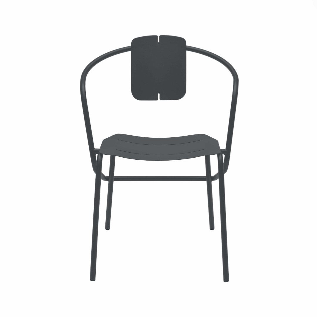 ATAMAN MINIMALIST-Designer-Gartenstuhl mit Armlehnen aus pulverbeschichtetem Edelstahl-schwarz-vorne