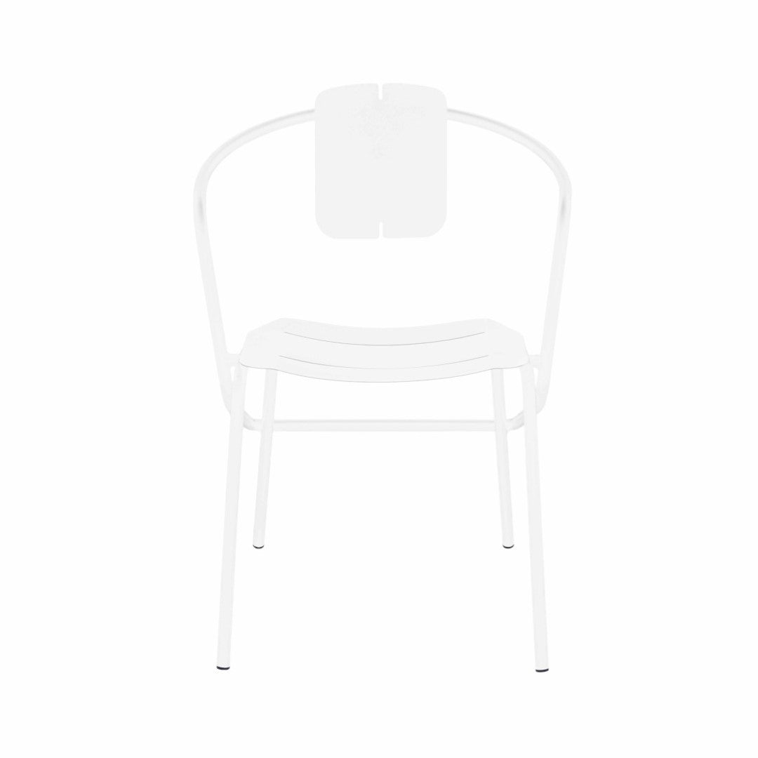 ATAMAN MINIMALIST-Designer-Gartenstuhl mit Armlehnen aus pulverbeschichtetem Edelstahl-weiss-vorne