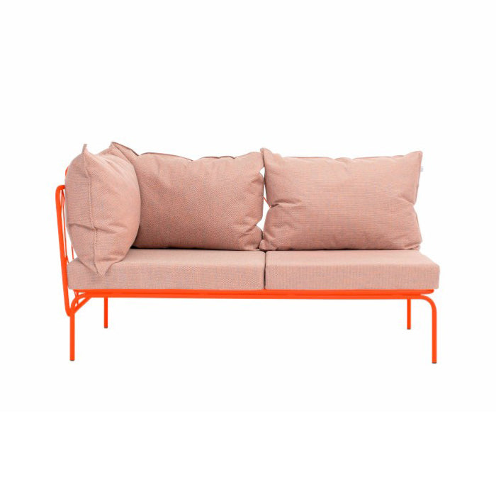 ATAMAN MODULAR Gartensofa links Eckelement 160- Ausführung Niedrige Armlehne aus pulverbeschichtetem Edelstah-lachsrot-vorne