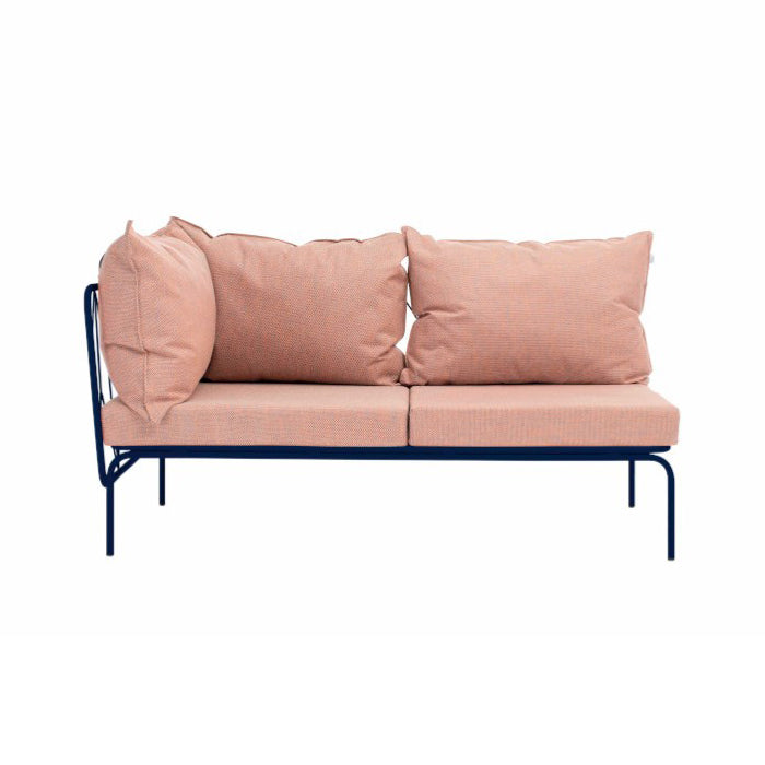 ATAMAN MODULAR Gartensofa links Eckelement 160- Ausführung Niedrige Armlehne aus pulverbeschichtetem Edelstah-saphirblau-vorne
