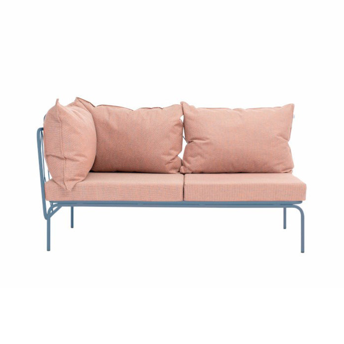 ATAMAN MODULAR Gartensofa links Eckelement 160- Ausführung Niedrige Armlehne aus pulverbeschichtetem Edelstah-taubenblau-vorne