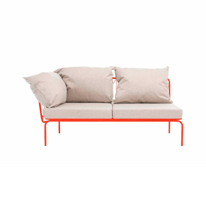 ATAMAN MODULAR Gartensofa links-Ausführung Niedrige Armlehne aus pulverbeschichtetem Edelstah-lachsrot-vorne