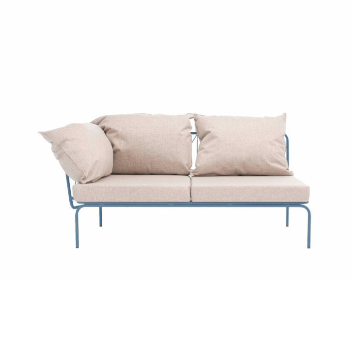 ATAMAN MODULAR Gartensofa links-Ausführung Niedrige Armlehne aus pulverbeschichtetem Edelstah-taubenblau-vorne