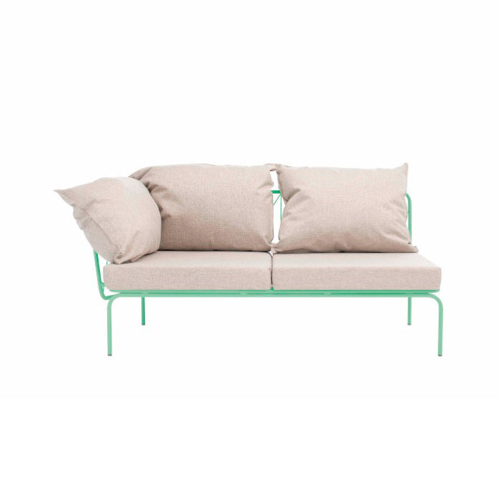 ATAMAN MODULAR Gartensofa links-Ausführung Niedrige Armlehne aus pulverbeschichtetem Edelstah-weissgrün-vorne