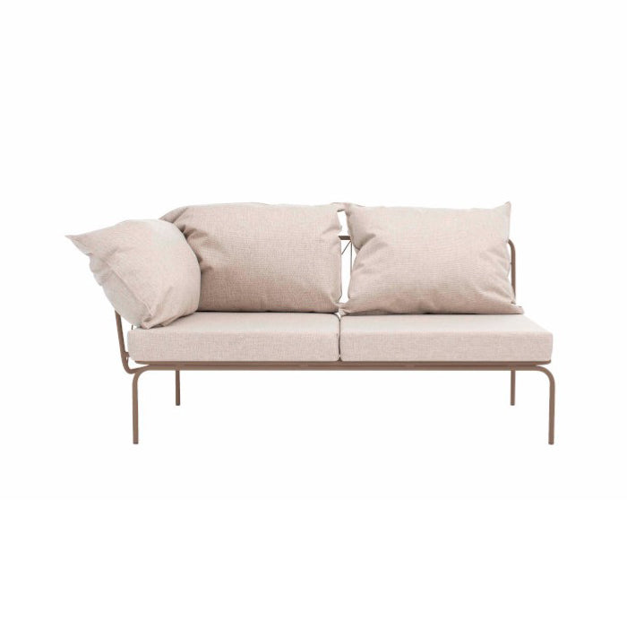 ATAMAN MODULAR Gartensofa links-Ausführung Niedrige Armlehne aus pulverbeschichtetem Edelstah-beigegrau-vorne