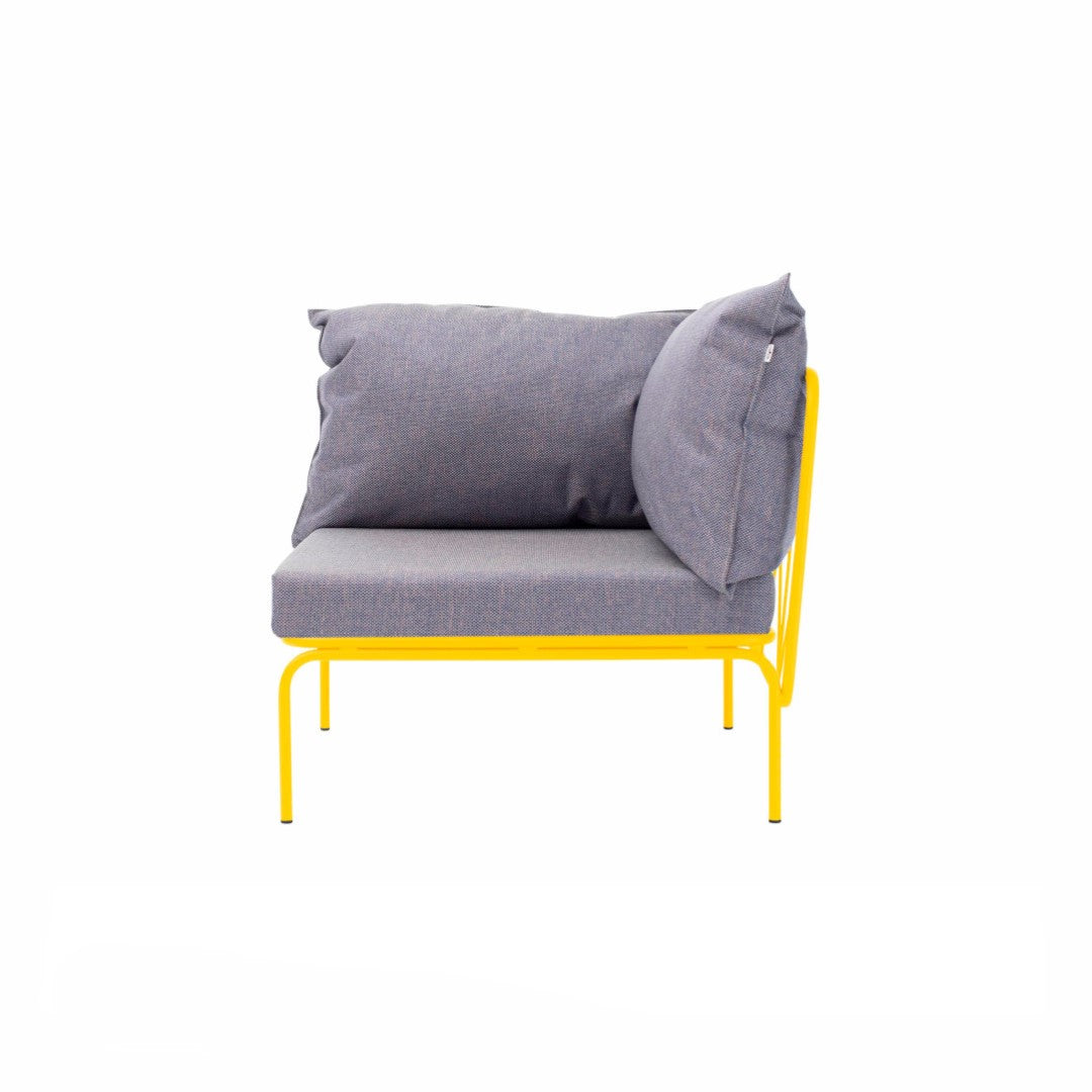 ATAMAN MODULAR GARTENSOFA-rechts Eckelement-aus pulverbeschichtetem Edelstahl und einem Stahlgeflecht-zinkgelb-vorne