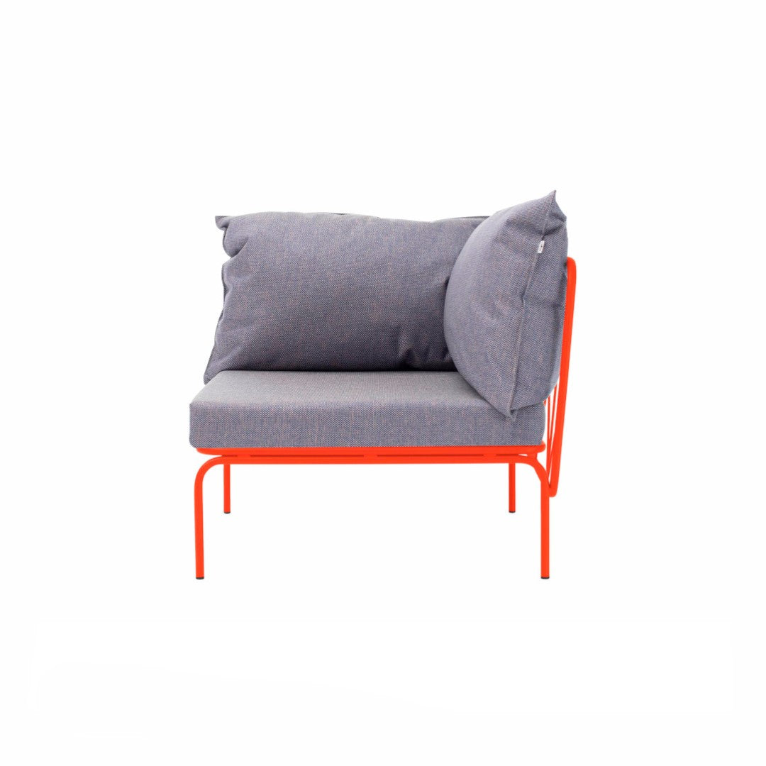 ATAMAN MODULAR GARTENSOFA-rechts Eckelement-aus pulverbeschichtetem Edelstahl und einem Stahlgeflecht-lachsrot-vorne