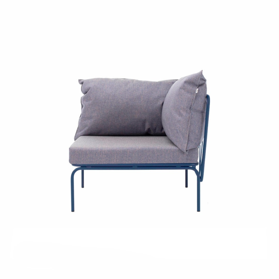 ATAMAN MODULAR GARTENSOFA-rechts Eckelement-aus pulverbeschichtetem Edelstahl und einem Stahlgeflecht-saphirblau-vorne