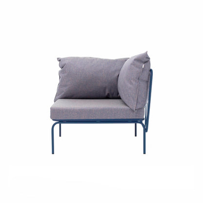 ATAMAN MODULAR GARTENSOFA-rechts Eckelement-aus pulverbeschichtetem Edelstahl und einem Stahlgeflecht-saphirblau-vorne
