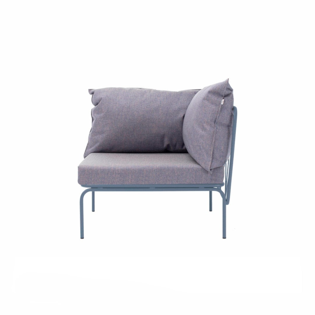 ATAMAN MODULAR GARTENSOFA-rechts Eckelement-aus pulverbeschichtetem Edelstahl und einem Stahlgeflecht-tableblau-vorne