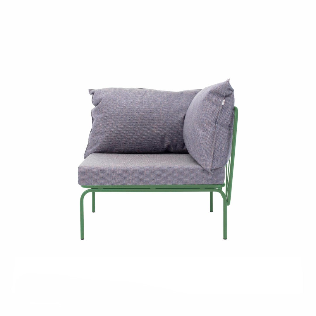 ATAMAN MODULAR GARTENSOFA-rechts Eckelement-aus pulverbeschichtetem Edelstahl und einem Stahlgeflecht-resedagrün-vorne
