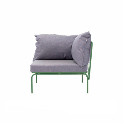 ATAMAN MODULAR GARTENSOFA-rechts Eckelement-aus pulverbeschichtetem Edelstahl und einem Stahlgeflecht-resedagrün-vorne