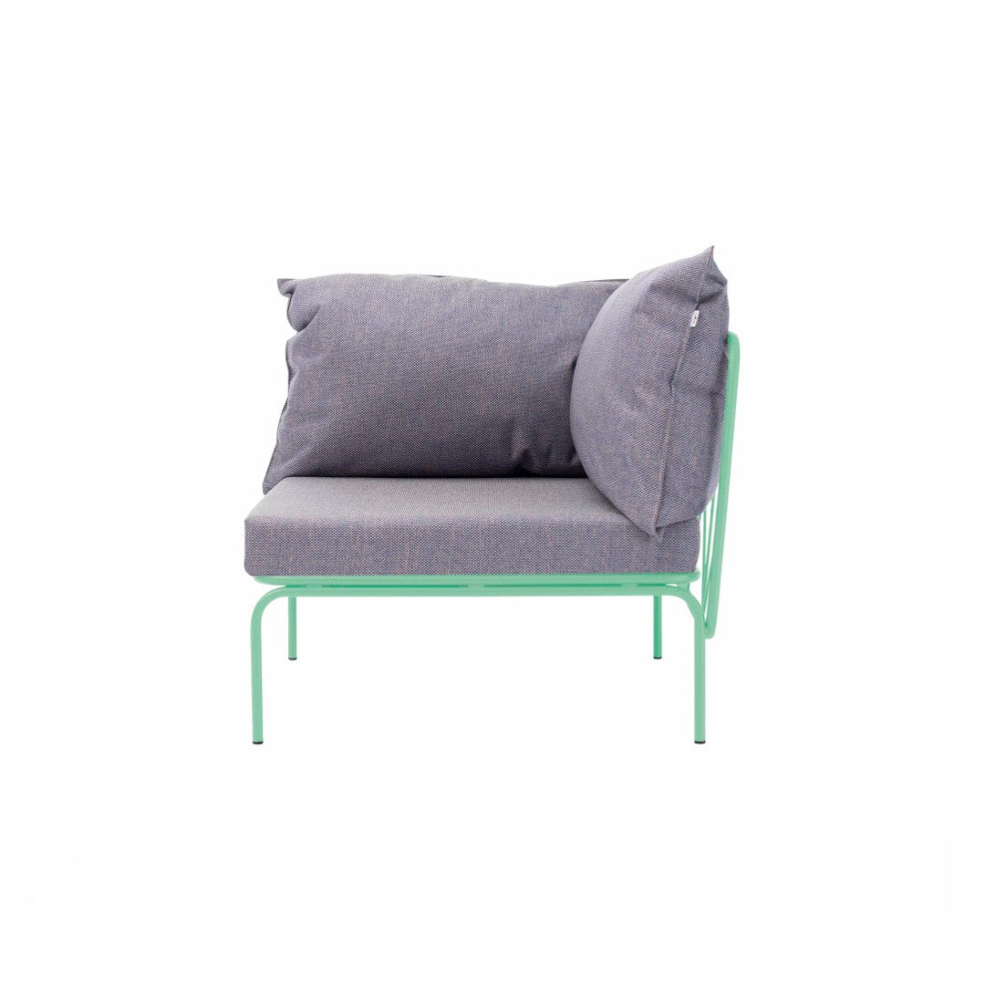 ATAMAN MODULAR GARTENSOFA-rechts Eckelement-aus pulverbeschichtetem Edelstahl und einem Stahlgeflecht-weissgrün-vorne