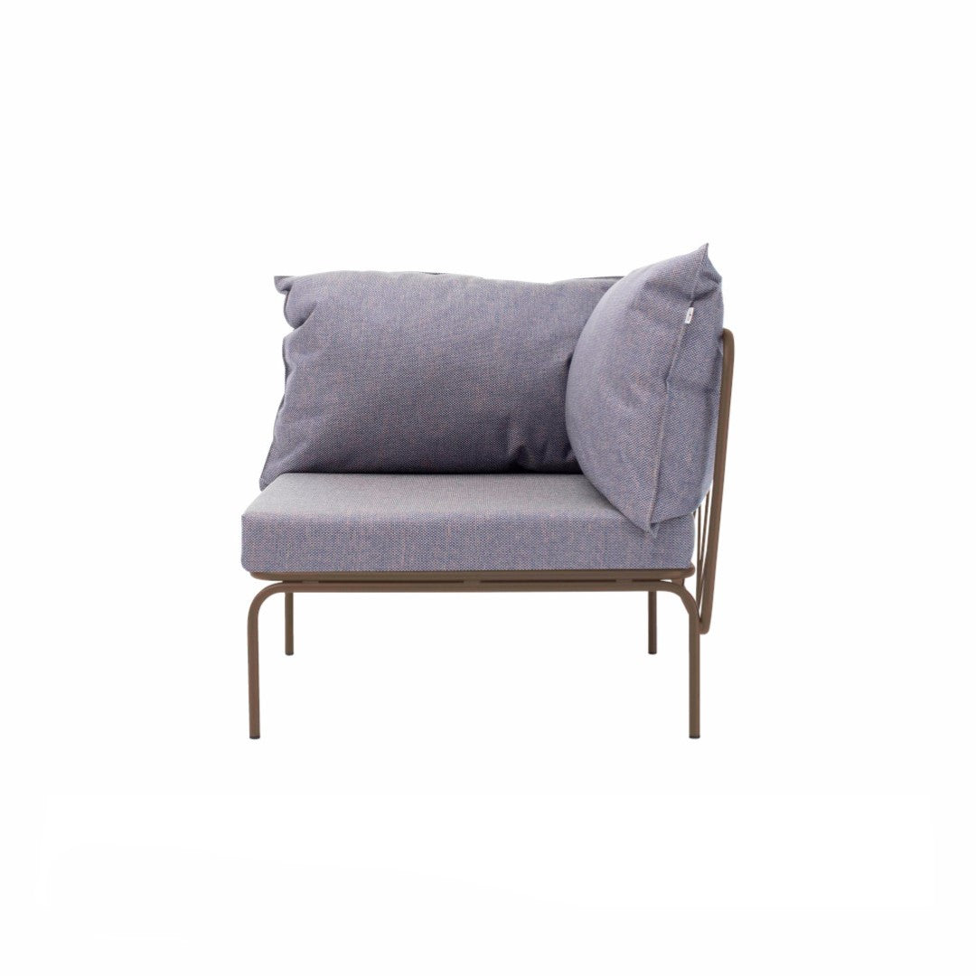 ATAMAN MODULAR GARTENSOFA-rechts Eckelement-aus pulverbeschichtetem Edelstahl und einem Stahlgeflecht-beigegrau-vorne