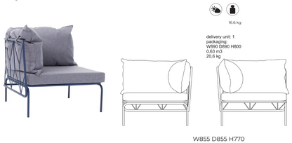 ATAMAN MODULAR GARTENSOFA-rechts Eckelement-aus pulverbeschichtetem Edelstahl und einem Stahlgeflecht
