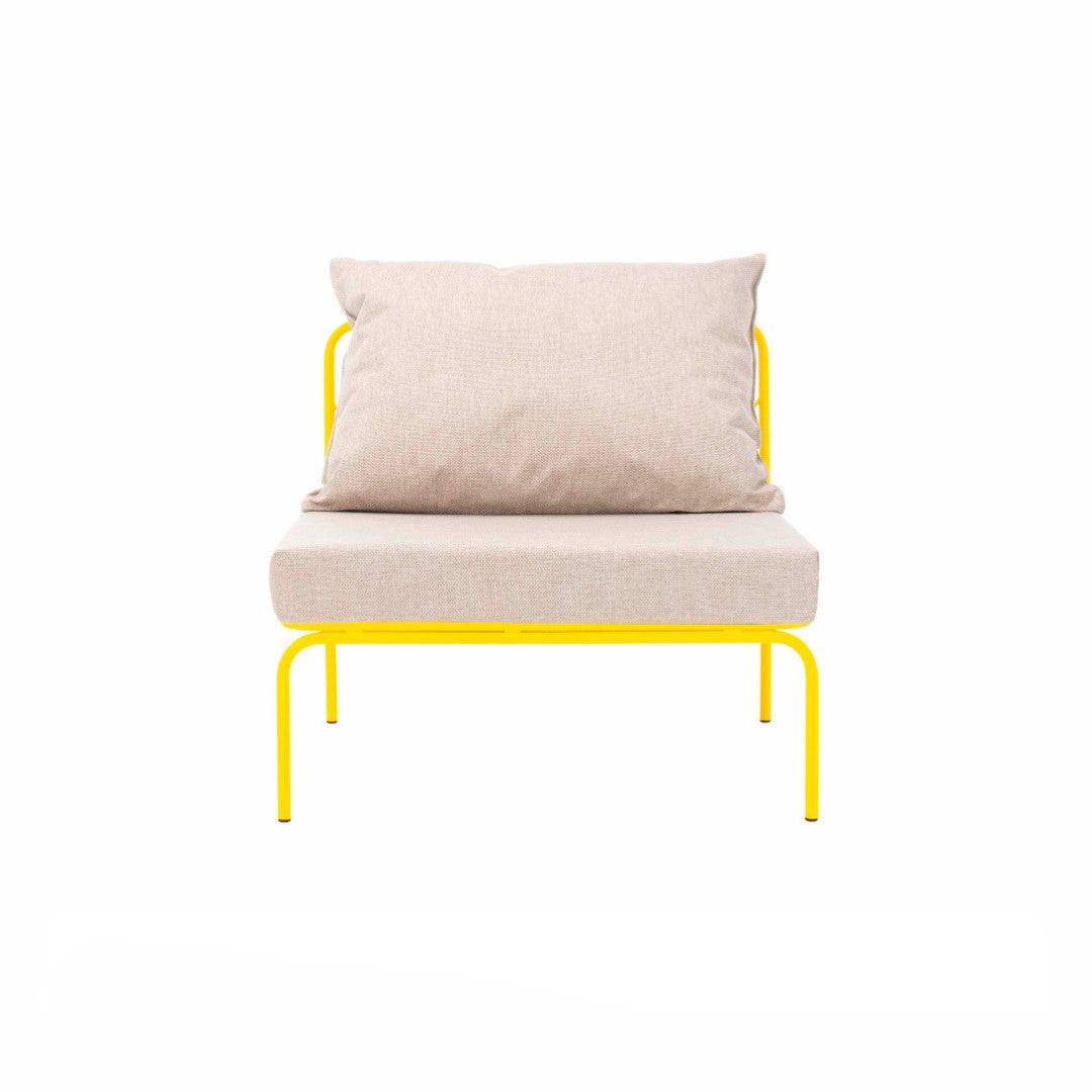 ATMAN MODUALR-Gartensofa-Zentrales Element aus pulverbeschichtetem Edelstahl und einem Stahlgeflecht-zinkgelb-vorne