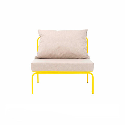 ATMAN MODUALR-Gartensofa-Zentrales Element aus pulverbeschichtetem Edelstahl und einem Stahlgeflecht-zinkgelb-vorne