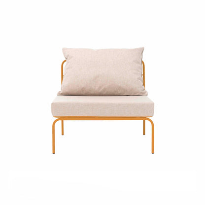 ATMAN MODUALR-Gartensofa-Zentrales Element aus pulverbeschichtetem Edelstahl und einem Stahlgeflecht-ockergelb-vorne